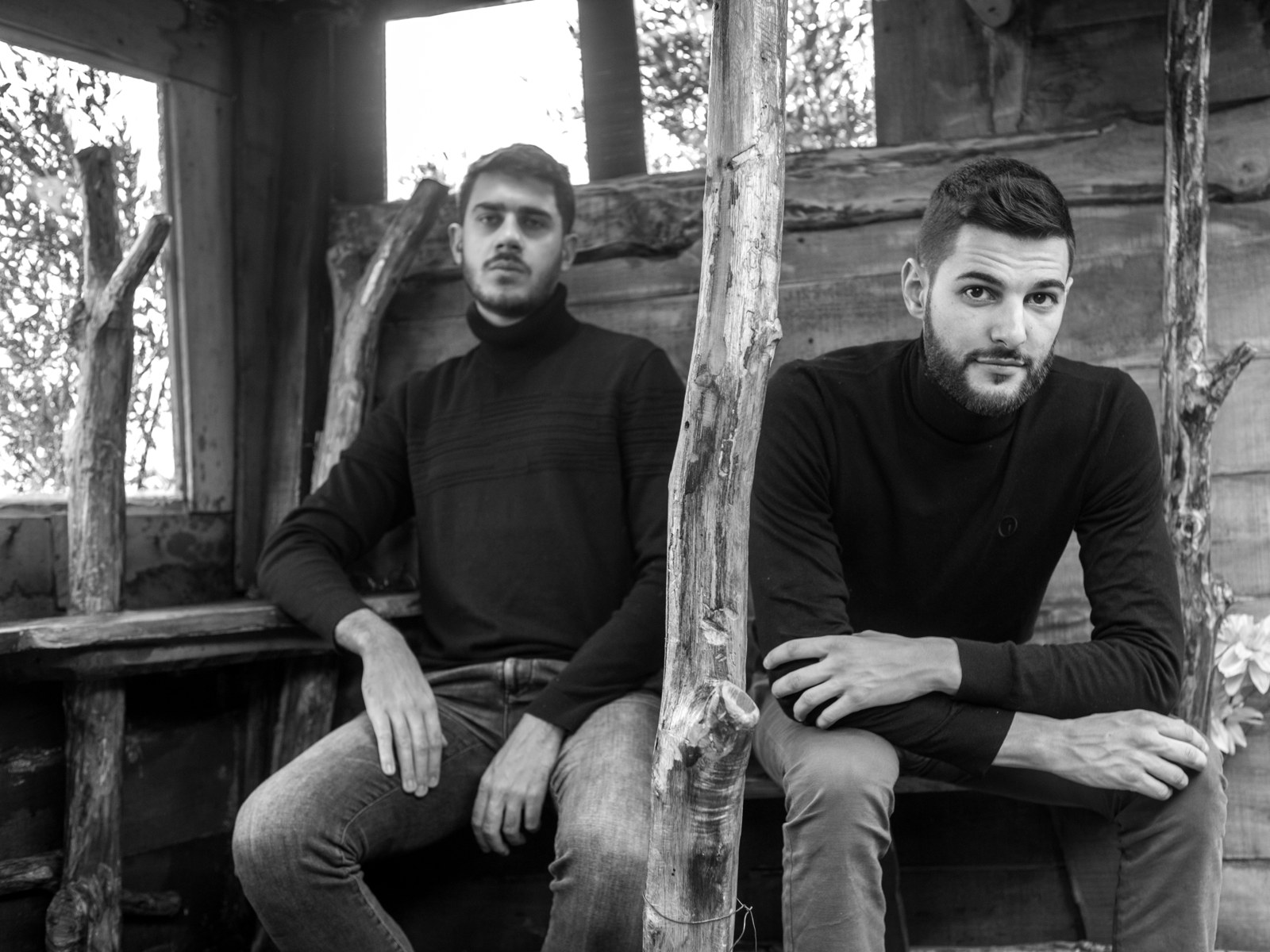 Alberto Cavallaro and Federico Tramontana, Duo Dubois, photographed in black and white.